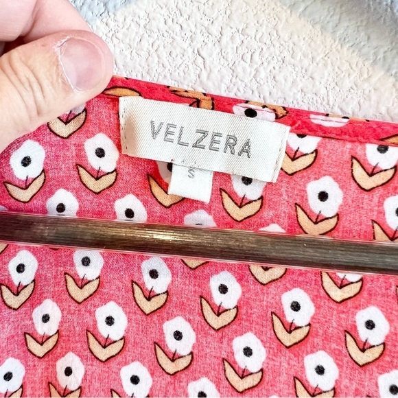 Velzera Dress Women’s Orange Floral Pintuck Pleats Long Flounce Sleeves Small - Picture 3 of 11